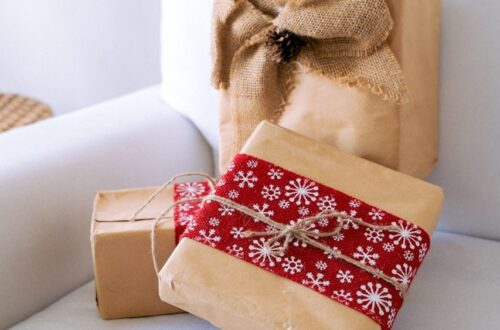 Christmas gifts wrapped in carton paper