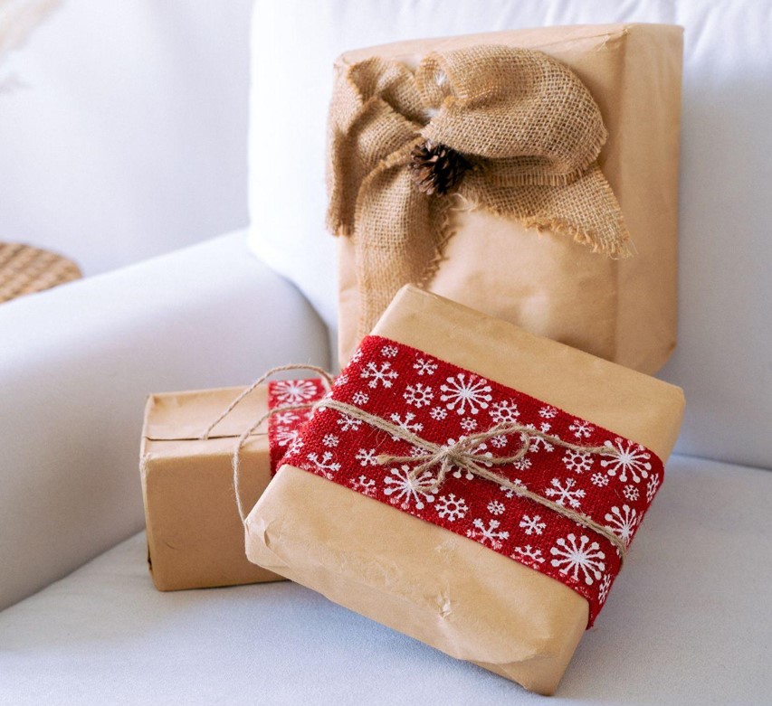 Christmas gifts wrapped in carton paper